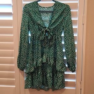 Green floral V neck dress/cute knot front